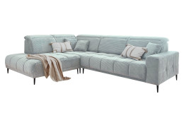Wohnlandschaft Luan in Mint mit Cord-Optik, Anbauecke links und feiner Steppung freigestellt auf weißem Grund.