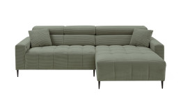 Wohnlandschaft Sally mit Ottomane rechts und einem Cordbezug in der Farbe Grün