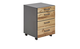 Rollcontainer 110-006 mit einer furnierten Front in Balkeneiche und einem Korpus in graphit.