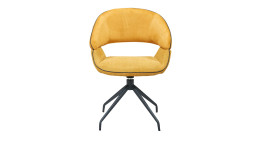 Speisezimmersessel Irun mit einer Frontalansicht vom gold / gelben Stoff.