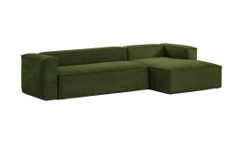 Ecksofa Blok von Kave Home in Cord Grün mit Ottomane rechts
