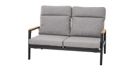 Gartensofa MONDO Latea in Grau, Anthrazit und Armlehnen mit Teakholz, inkl. Auflagen