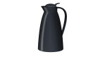 Die Alfi Isolierkanne Eco 1 l ist eine moderne schwarze Isolierkaraffe mit Henkel und Ausguss auf weißem Grund.
