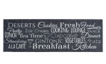 Astra Fußmatte Miabella 50x150 cm: schwarzer Teppich mit weißen Food-Worten, ideal für Küche oder Frühstücksbereich.