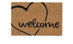 Astra Fußmatte Coco Smart 40x60 cm aus Kokos mit schwarzem Herz und "welcome"-Schrift in Schwarz.