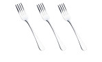 Drei Menügabel Opal 3-tlg. von Justinus Bestecke, silberfarben, sind diagonal auf einem weißen Hintergrund angeordnet.