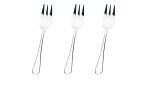 Drei Kuchengabeln Opal 3er-Set von Justinus Bestecke, silberfarben, vertikal angeordnet auf weißem Hintergrund.