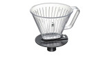 Der GEFU Kaffeefilter Fabiano Größe 4 ist ein transparenter Kaffeefilter mit Griff und schwarzem Sockel für stilvolles Brühen.