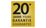 Goldfarbenes Etikett mit fetter schwarzer Schrift, Stern und "20 Jahre Garantie" - perfekt für GEFU V-Hobel Julienne Violi 2.0.