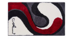 Badteppich Colani 7B 60x100 cm: rechteckig, Synthetik, grau-weiß gemustert mit roten, schwarzen Swirls.