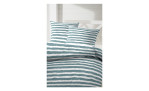 Renforce-Bettwäsche Streifen in der Größe 135 x 200 cm und in einer Mehrfarbigen Farbausführung mit Streifen, auf einem Bett bezogen