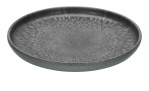 Creatable Speiseteller Uno 28 cm: runder, flacher grauer Teller mit strukturierter, rissiger Oberfläche.