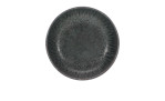 Creatable Suppenteller Uno 22 cm: runder Craquelé-Steinzeug-Teller in Volcano Dark, von oben auf Weiß abgebildet.