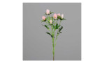 Distelzweig 57 cm aus Kunststoff mit grünen Stiel und Blätter und rosa Applikationen. Auf einem grauen Hintergrund.