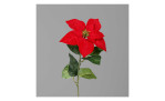Poinsettia 55 cm aus Kunststoff mit einer roten Blüte und grünen Stiel und Blätter. Auf einem grauen Hintergrund.