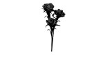 Rose 100 cm: Schwarze Kunststoff-Silhouette von drei Rosen auf einem einzigen schwarzen Stiel, dargestellt auf weißem Hintergrund.
