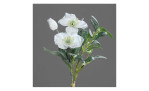 Heleborus-Mistel-Bund 33 cm aus Kunststoff mit weißen Blüten und grünen Stiel und Blätter. Zusätzich mit einer Beeisten Oberfläche. Auf einem grauen Hintergrund.