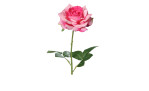 Rose 68 cm aus Kunststoff mit einer pinken Blüte und grünen Stiel und Blätter.