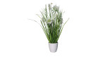 Wiesenblumengras 34 cm aus Kunststoff in grün mit weißen Blüten, Applikationen und Untertopf.