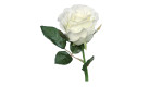 Rose 31 cm aus Kunststoff in weiß mit grünen Stiel und Blätter.