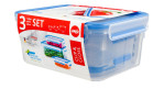 Emsa Frischhaltedosen-Set Clip & Close 3tlg. - transparent mit blauen Deckeln, im Set mit Bildern und Beschreibung.