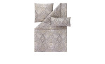 Estella Mako-Satin Fernanda 135x200 cm Bettwäsche-Set in grauem und beigem Damast, bestehend aus Bezug, Kissenbezug und Bettdecke.