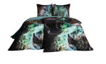 Estella Mako-Jersey-Bettwäsche Colour 135x200 cm: abstrakte teal, grün & weiße Lichter auf schwarz, inkl. Kissen- & Bettbezug.