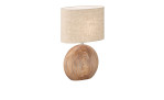 Tischleuchte Tobse 53 cm holzfarben mit hellem Lampenschirm.