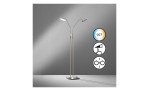 LED-Stehleuchte Tallri 135 cm von Fischer-Honsel: silberfarben, Doppelkopf, Touch Control, Farbtemperatur, Ø25 cm.