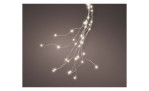 Der LED-Lichterkettenbüschel 100 cm leuchtet silberfarben, hängt vor dunklem Hintergrund. Leuchtmittel inklusive.