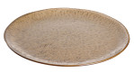 Ein runder, beiger Leonardo Keramikteller Matera 27 cm mit strukturierter Oberfläche sitzt auf einem weißen Hintergrund.