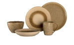 Eine stilvolle Dekoration mit fünf Leonardo Keramiktellern Matera 27 cm in Beige, perfekt für ein elegantes Dinner.