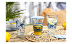 Deckel Salerno 9 cm in blau auf einem Glas 