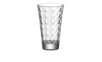 Der Leonardo Longdrinkbecher Optic 300 ml, ein hohes Glas mit Noppendesign, steht auf einem weißen Hintergrund.