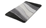 Kleine Wolke Badteppich Ocean 80x150 cm, weiche Synthetikfaser, schwarz-weiß gewellte Grau-Streifen.