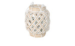 Beige Laterne 16 x 20 cm aus geflochtenem Wicker mit Glaseinsatz und Weißgriff, ideal für stilvolle Deko.