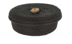 Korb mit Deckel, schwarz, rund, 16 x 6,5 cm, mit Seilgriff - freigestellt auf weißem Hintergrund.