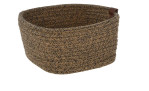 Korb 20 x 11 cm: Rechteckiger geflochtener Korb in braun/schwarz mit Baumwollakzenten und kleinem braunen Henkel zur Dekoration.