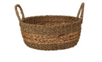 Der Korb 39 x 31 cm ist ein runder Seegraskorb mit zwei Henkeln, hergestellt aus naturbraunen Fasern, auf weißem Grund.