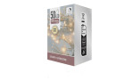 LED-Lichterkette 50 LEDs, warm weiß, 500 cm lang, Box mit Produktinfos; Batterien erforderlich.