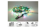 Eine gewickelte LED-Lichterkette mit 80 LEDs in Multicolor für den Innen-/Außenbereich - Dekoration und Zubehörsymbole werden angezeigt.