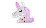 LED-Bild - Neon-Unicorn: Weiß Kunststoff, rosa/gelb leuchtend, rote Sterne, Leuchtmittel inklusive.