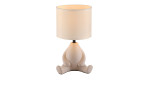 Tischleuchte Ted 19,5 cm: Beigefarbener Keramiksockel in Hasenform mit rundem, weißem Stofflampenschirm.