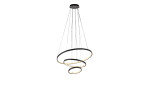 LED-Pendelleuchte Cerchi 61 cm mit drei schwarzen Ringen, Leuchtmittel inklusive, runde Deckenhalterung.