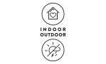 Zwei Icons: ein grünes Haus mit einem Herz mit der Aufschrift INDOOR und ein Sonnen-/Wolken-/Regen-Icon mit der Aufschrift OUTDOOR für Kissenhülle Madeira 40x40 cm.
