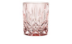 Ein hohes Whiskyglas-Set Noblesse 2-tlg. mit rosa Kristall und facettierten Mustern auf der unteren Hälfte.