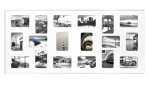 Bilderrahmen Pixel Collage 49,5 x 109,2 cm mit einem weißen Aluminiumrahmen und transparentem Glas.
