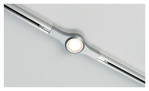 Schlanker LED-Linienverbinder URail 18 cm in silber mit zentraler Glühbirne, Metallschienen und Leuchtmittel inklusive.