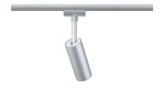 Spot URail 19 cm: Silberfarbene Zylinder-Trackleuchte aus Kunststoff/Metall, Leuchtmittel inklusive, Deckenmontage.