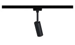 Spot URail 18 cm Stromschienenleuchte, schwarzer Kunststoff, inkl. Glühbirne, montiert auf Schiene vor weißem Hintergrund.